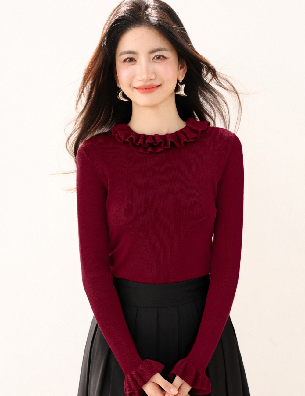 Wood ear half high collar bottoming shirt slim tops