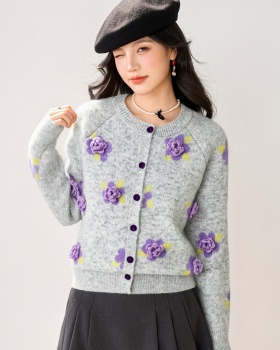 Flowers all-match sweater autumn and winter cardigan