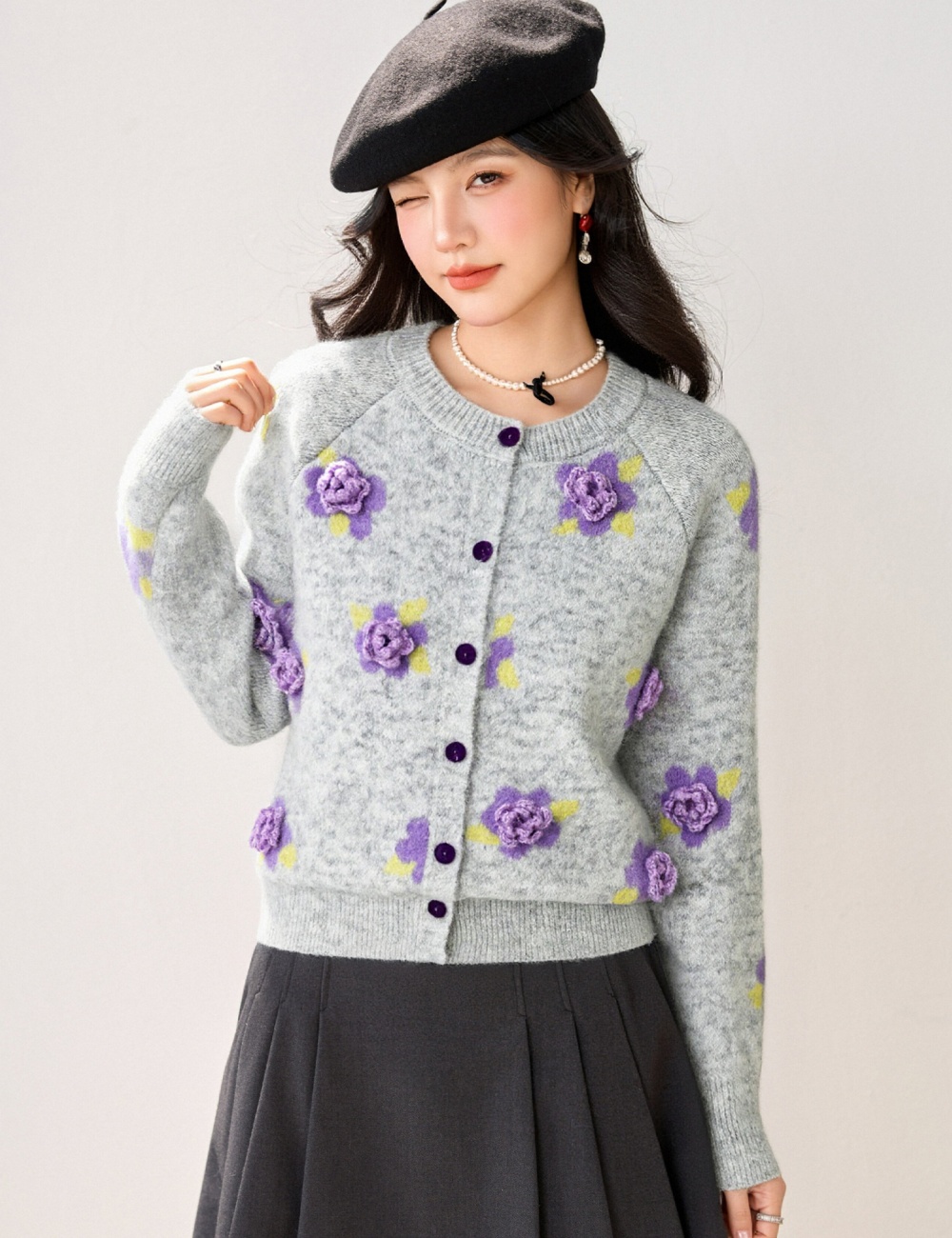 Flowers all-match sweater autumn and winter cardigan