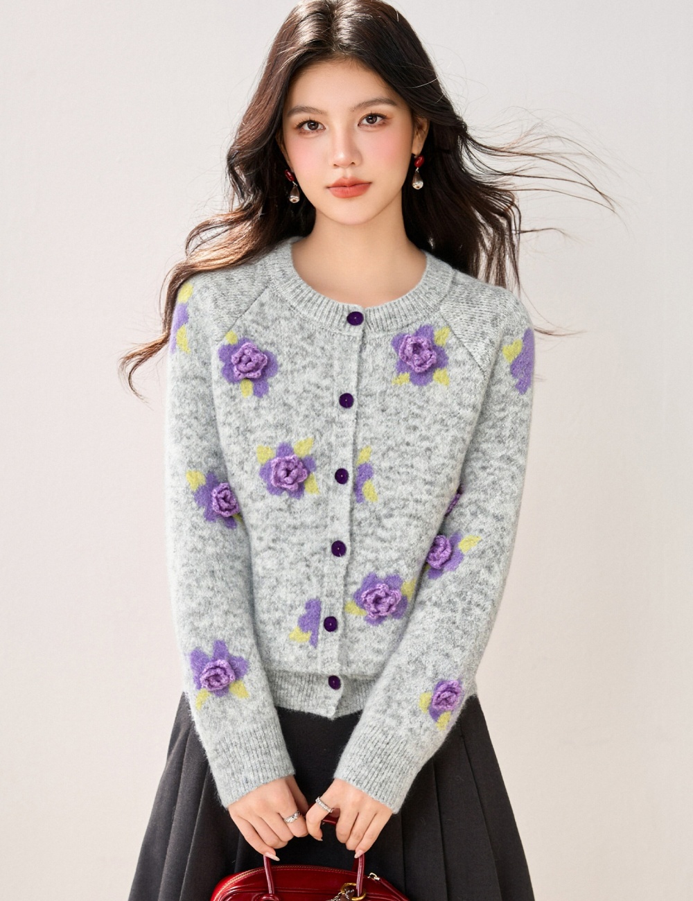 Flowers all-match sweater autumn and winter cardigan