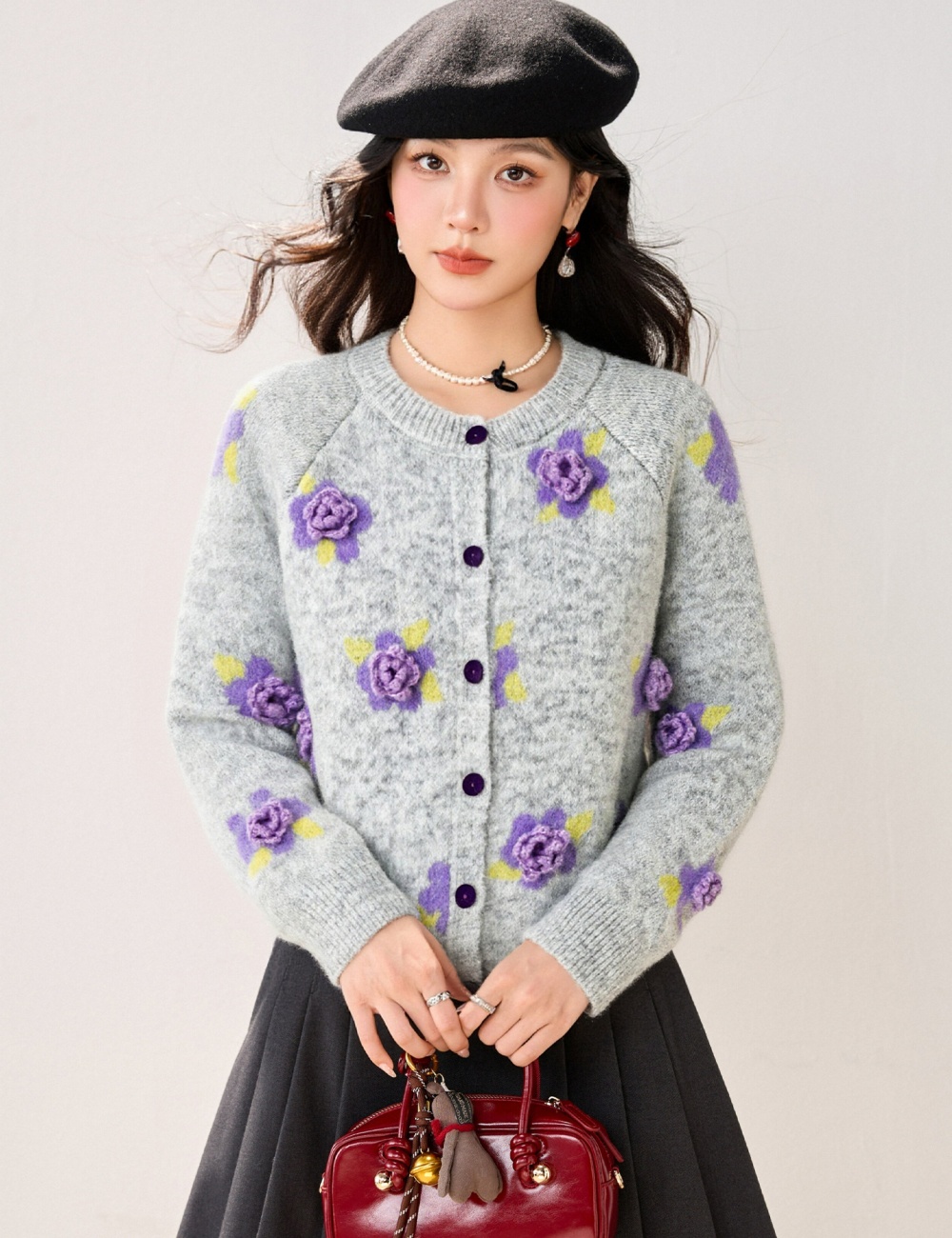 Flowers all-match sweater autumn and winter cardigan