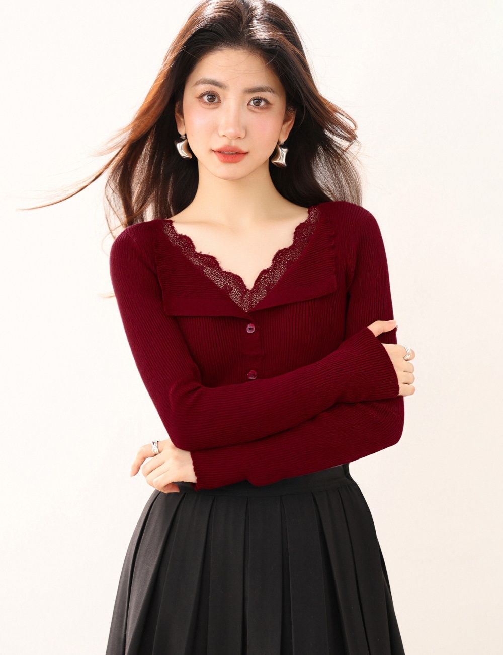 Wood ear sweater autumn and winter tops for women