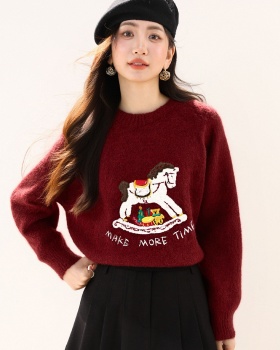 Niche knitted tops round neck sweater for women