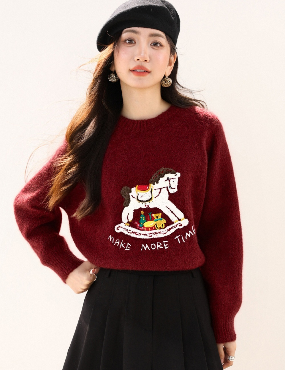 Niche knitted tops round neck sweater for women