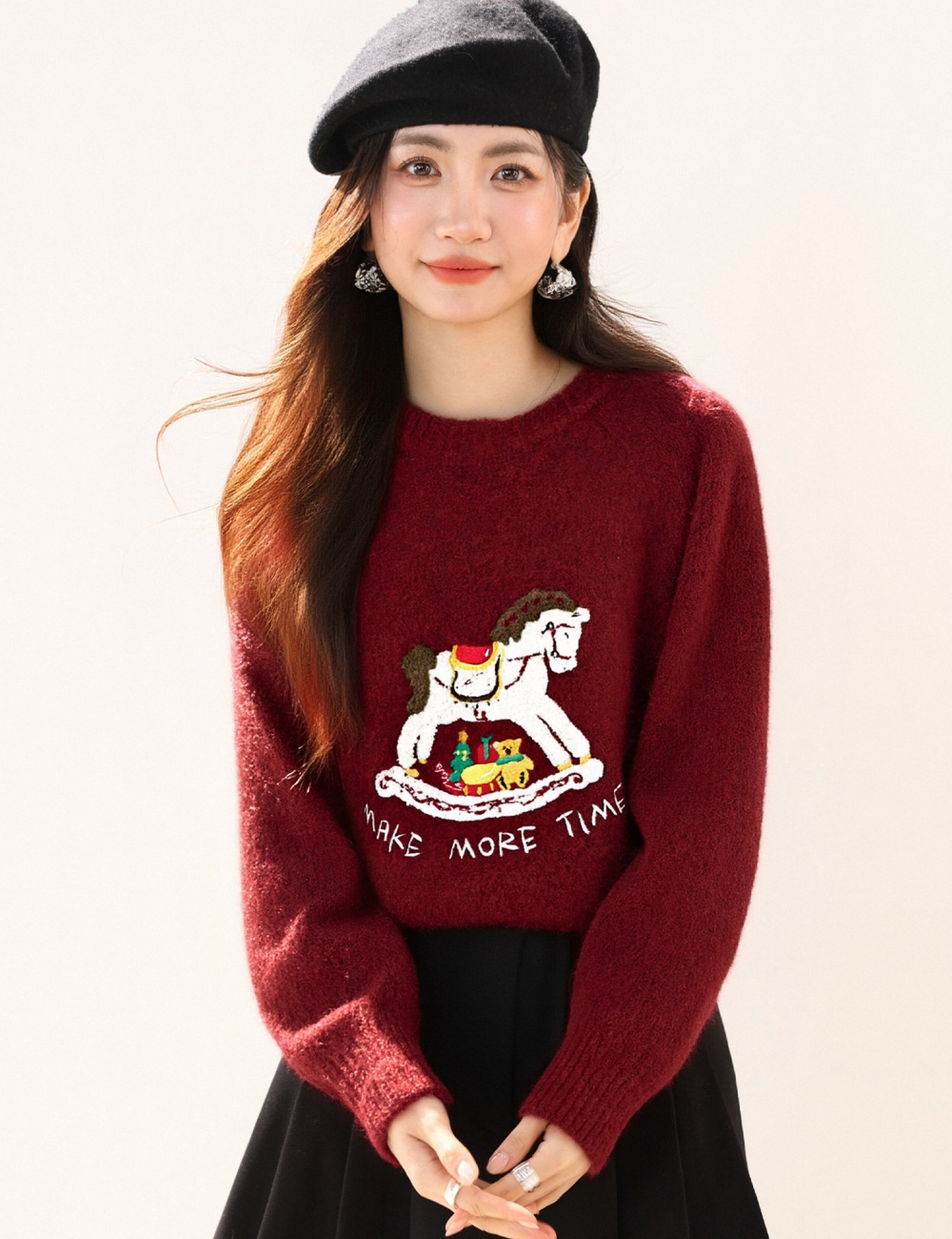 Niche knitted tops round neck sweater for women