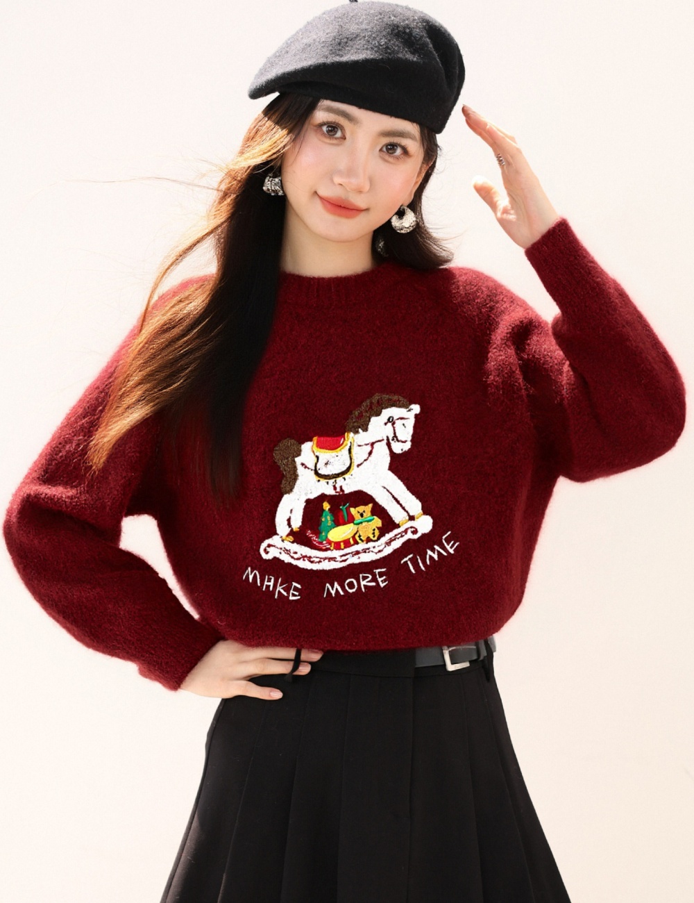 Niche knitted tops round neck sweater for women