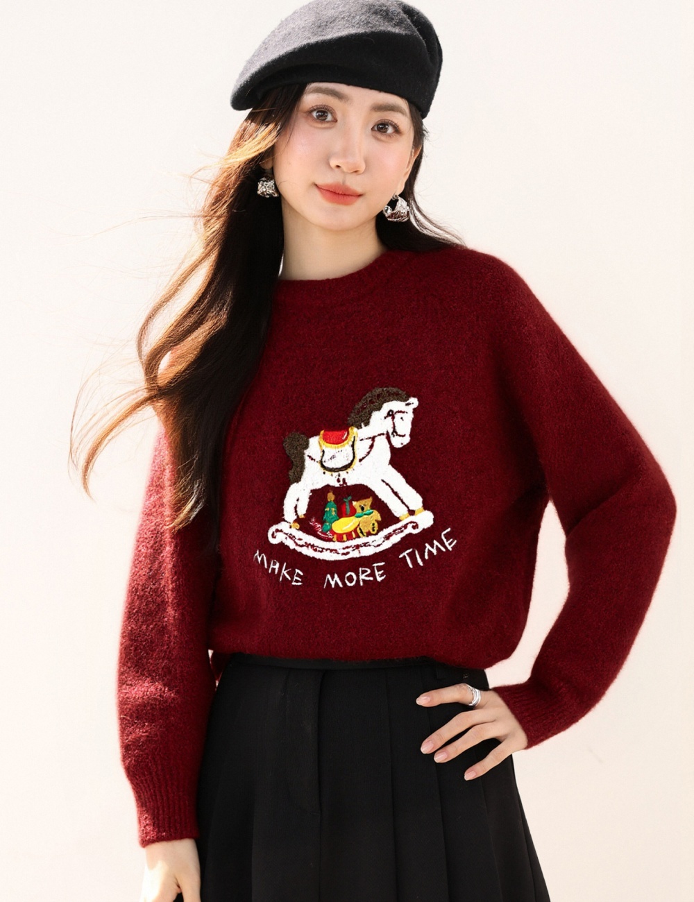 Niche knitted tops round neck sweater for women
