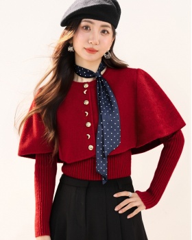 Casual polka dot T-shirt all-match cloak for women