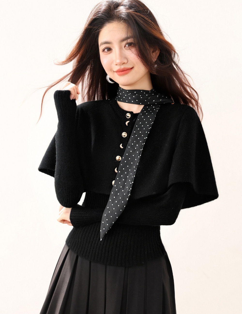 Casual polka dot T-shirt all-match cloak for women