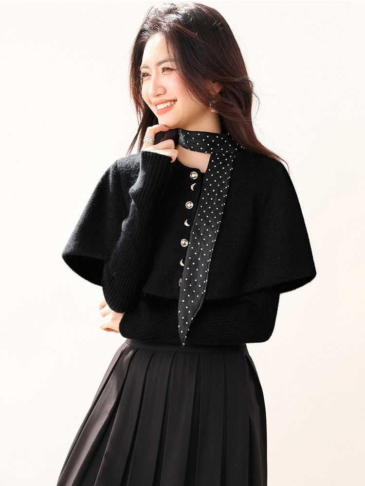 Casual polka dot T-shirt all-match cloak for women