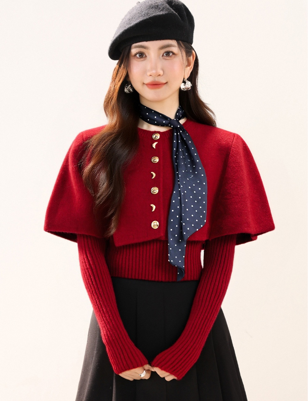 Casual polka dot T-shirt all-match cloak for women