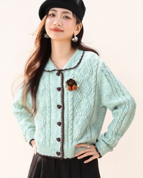 Sweet twist autumn cardigan doll collar knitted tops