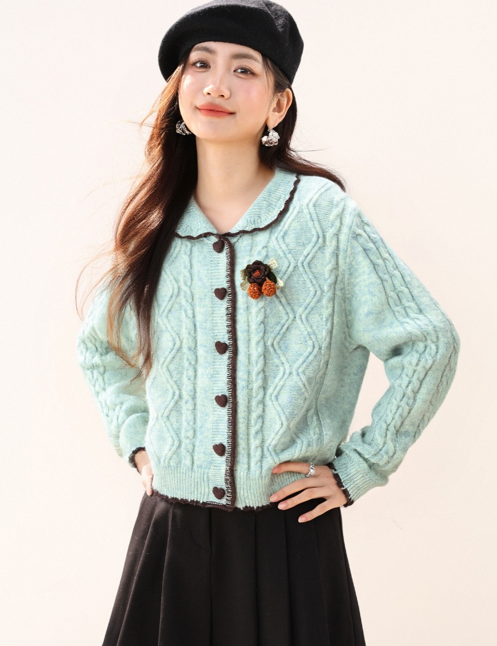 Sweet twist autumn cardigan doll collar knitted tops