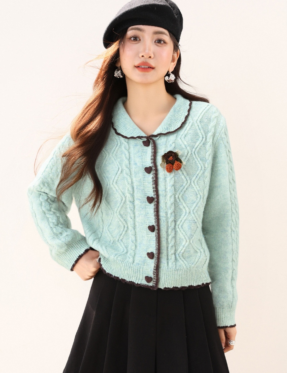 Sweet twist autumn cardigan doll collar knitted tops