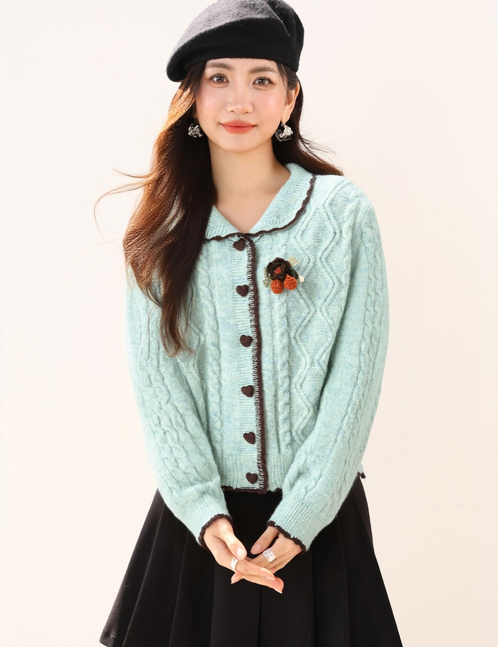 Sweet twist autumn cardigan doll collar knitted tops