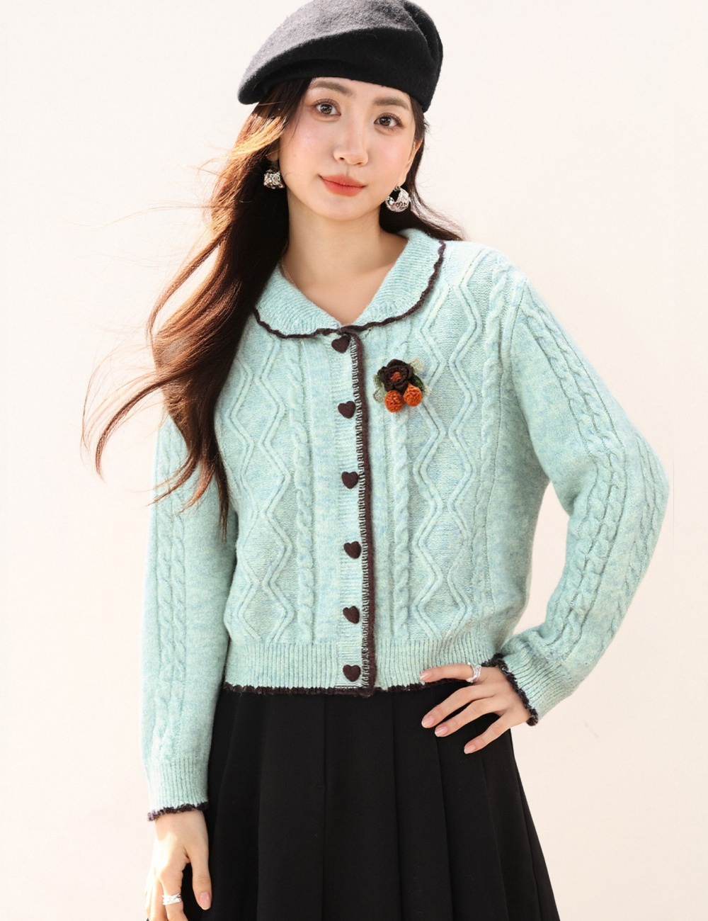 Sweet twist autumn cardigan doll collar knitted tops
