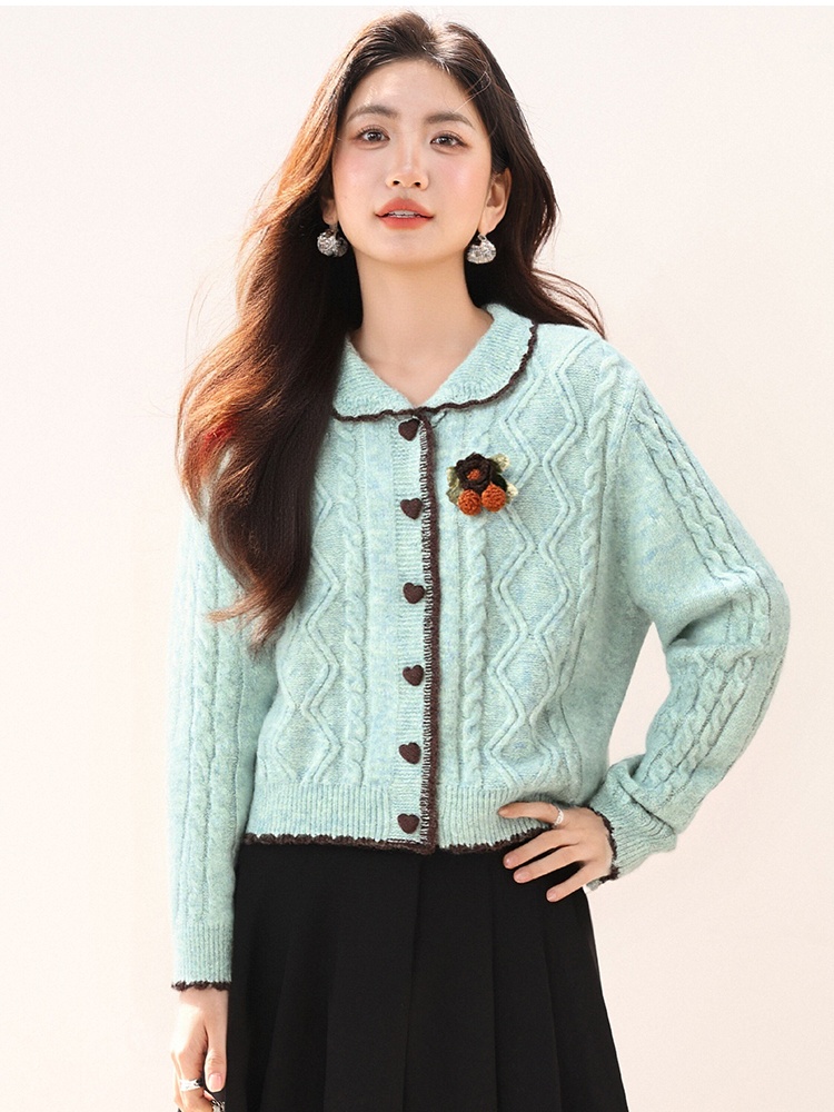 Sweet twist autumn cardigan doll collar knitted tops