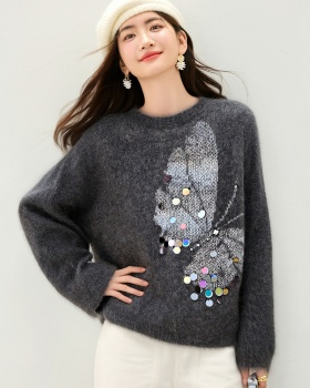 Thick jacquard loose winter sweater for women