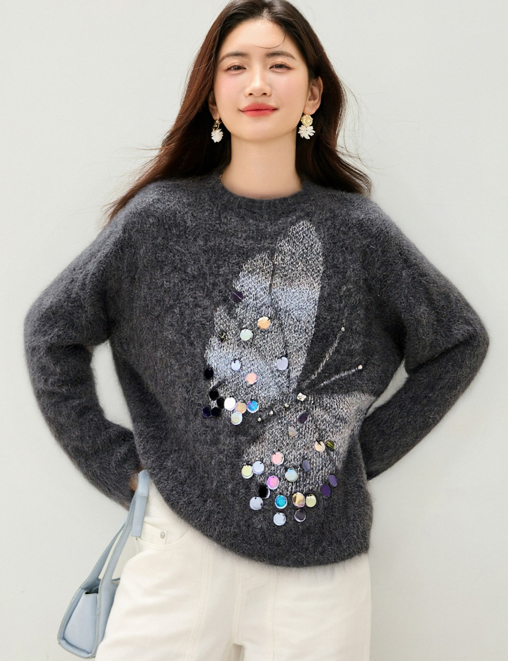Thick jacquard loose winter sweater for women