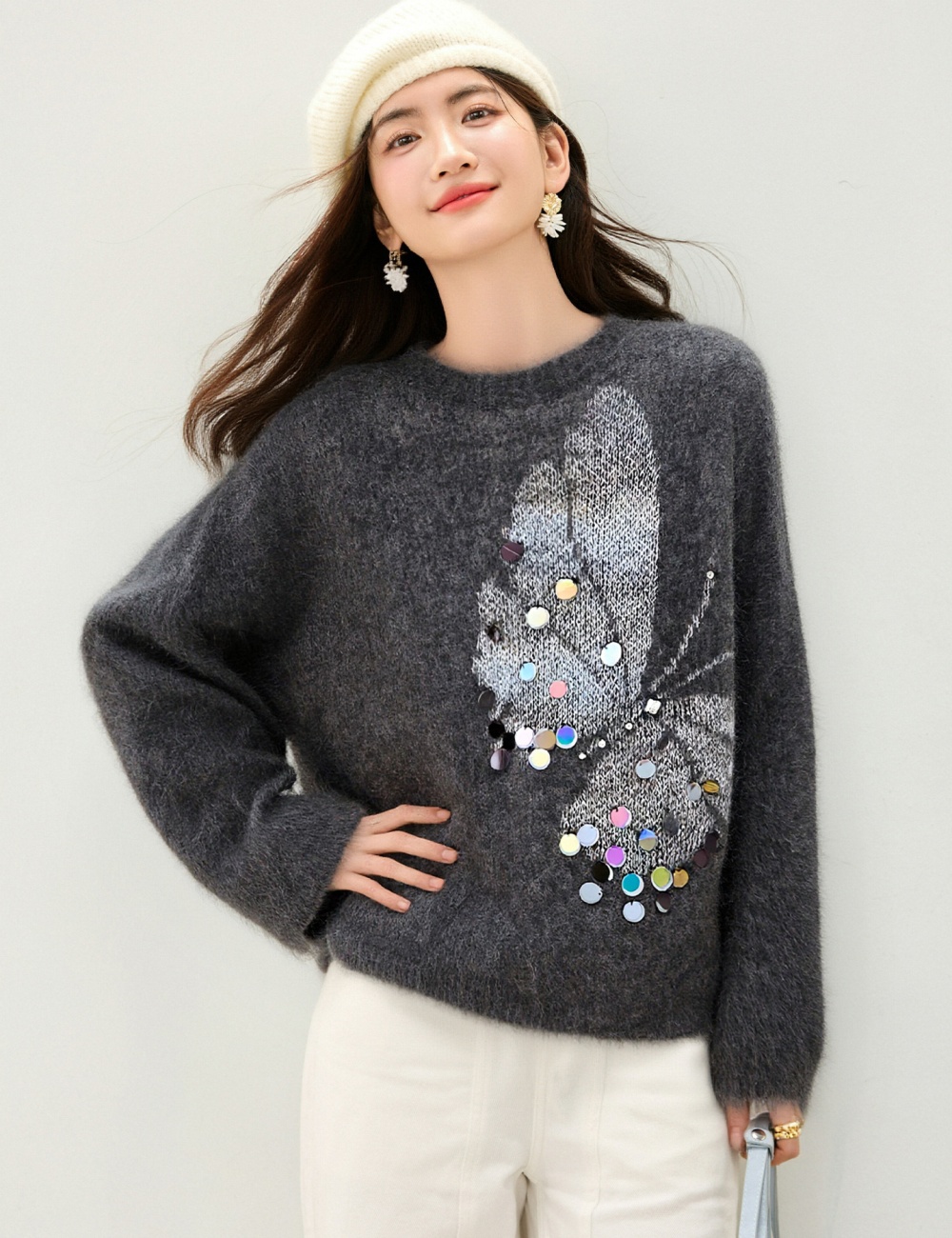 Thick jacquard loose winter sweater for women