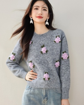 Flowers stereoscopic tops retro sweater for women