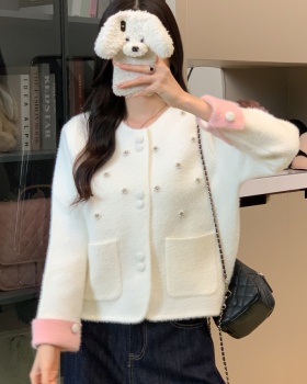 France style thick sweater rhinestone cardigan