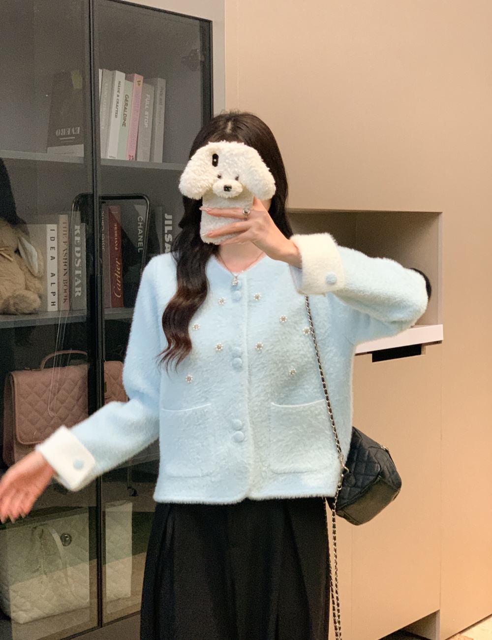 France style thick sweater rhinestone cardigan