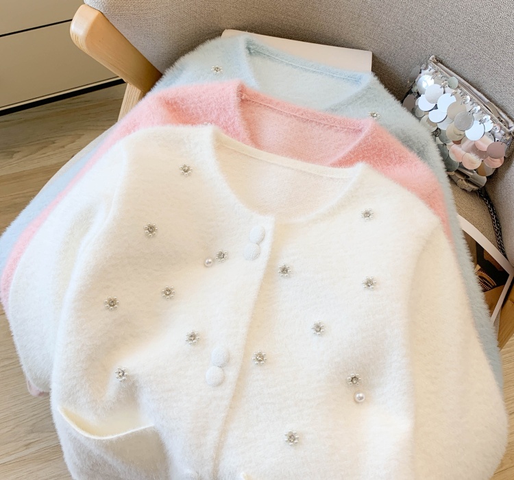 France style thick sweater rhinestone cardigan