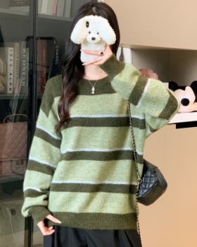 Lazy stripe sweater mixed colors tops for women
