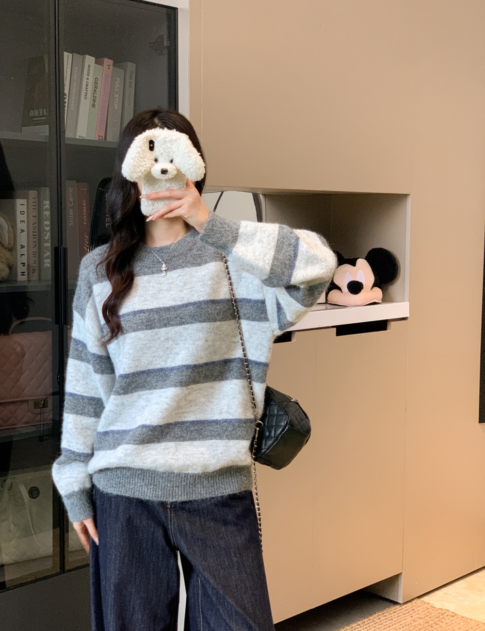 Lazy stripe sweater mixed colors tops for women