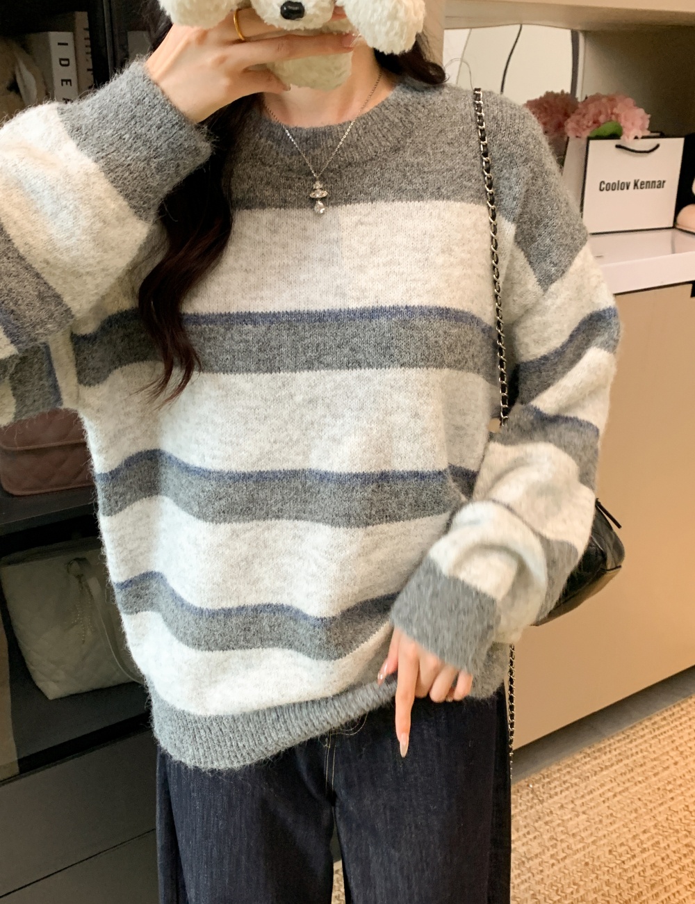 Lazy stripe sweater mixed colors tops for women