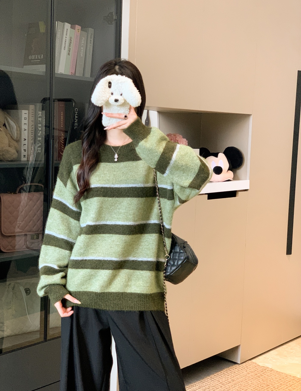 Lazy stripe sweater mixed colors tops for women