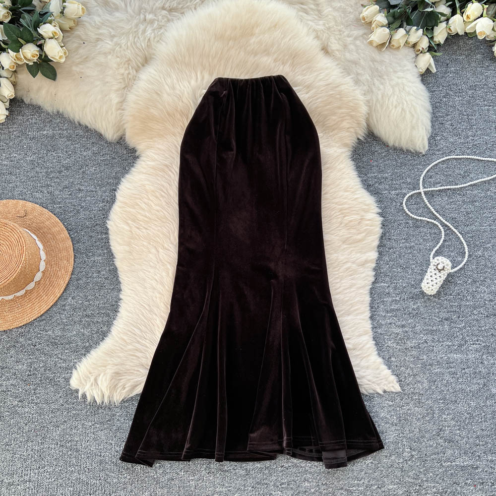 Mermaid autumn and winter skirt velvet long dress