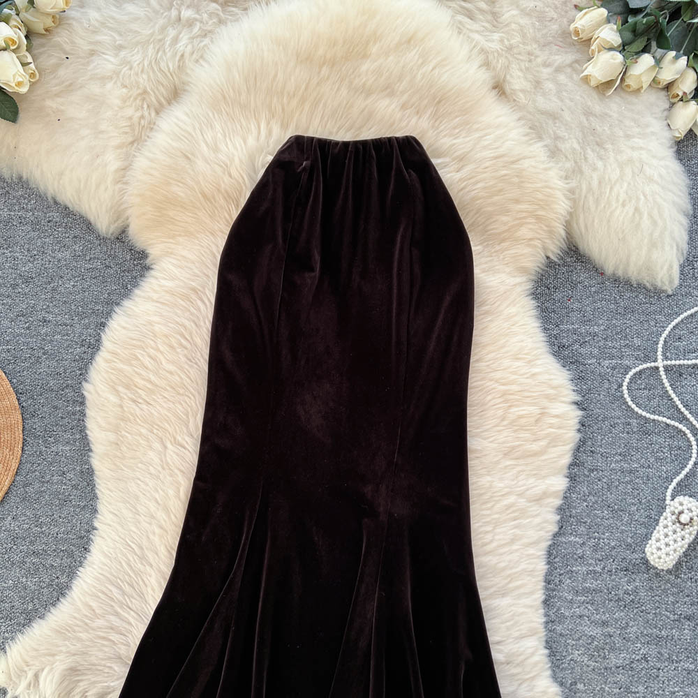 Mermaid autumn and winter skirt velvet long dress
