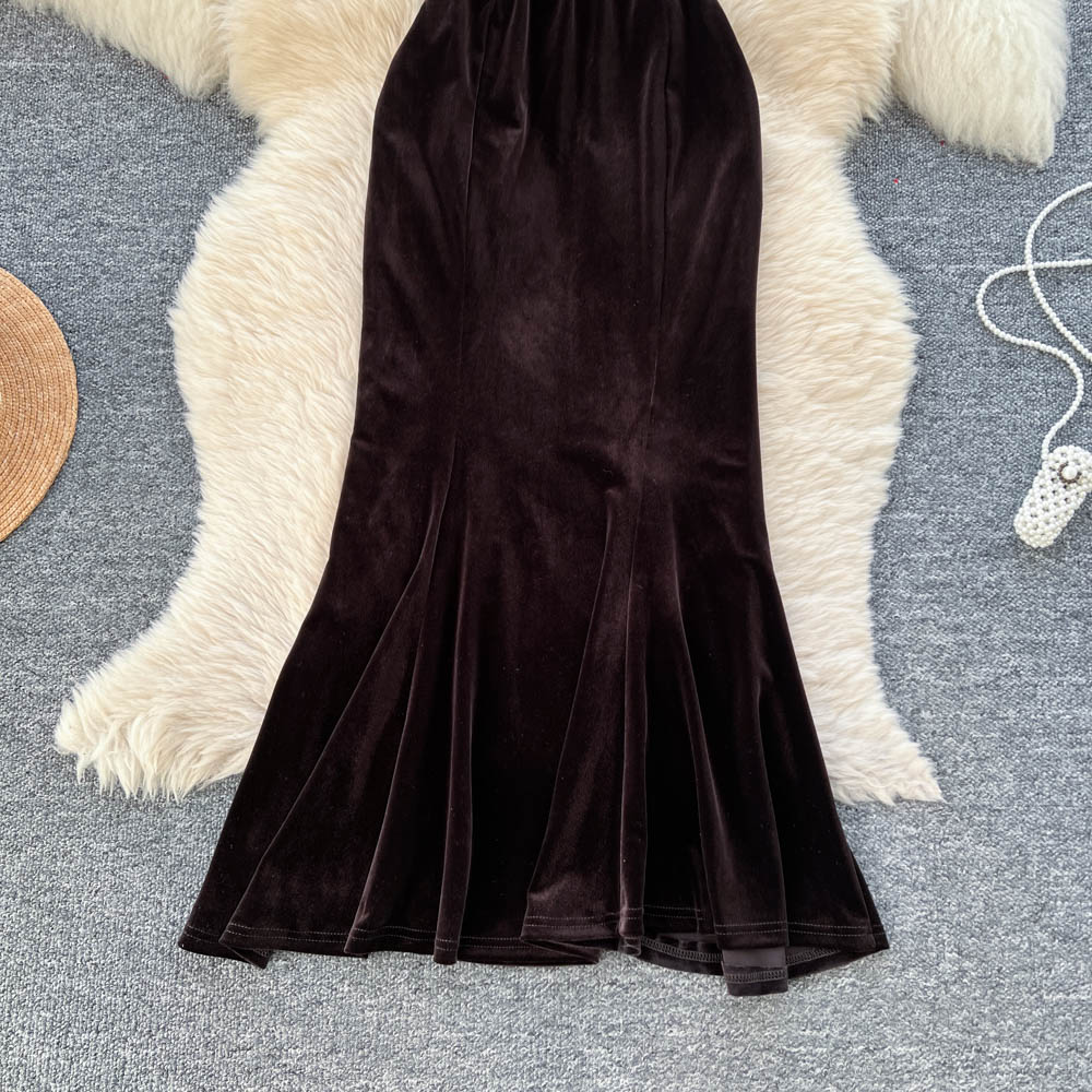 Mermaid autumn and winter skirt velvet long dress