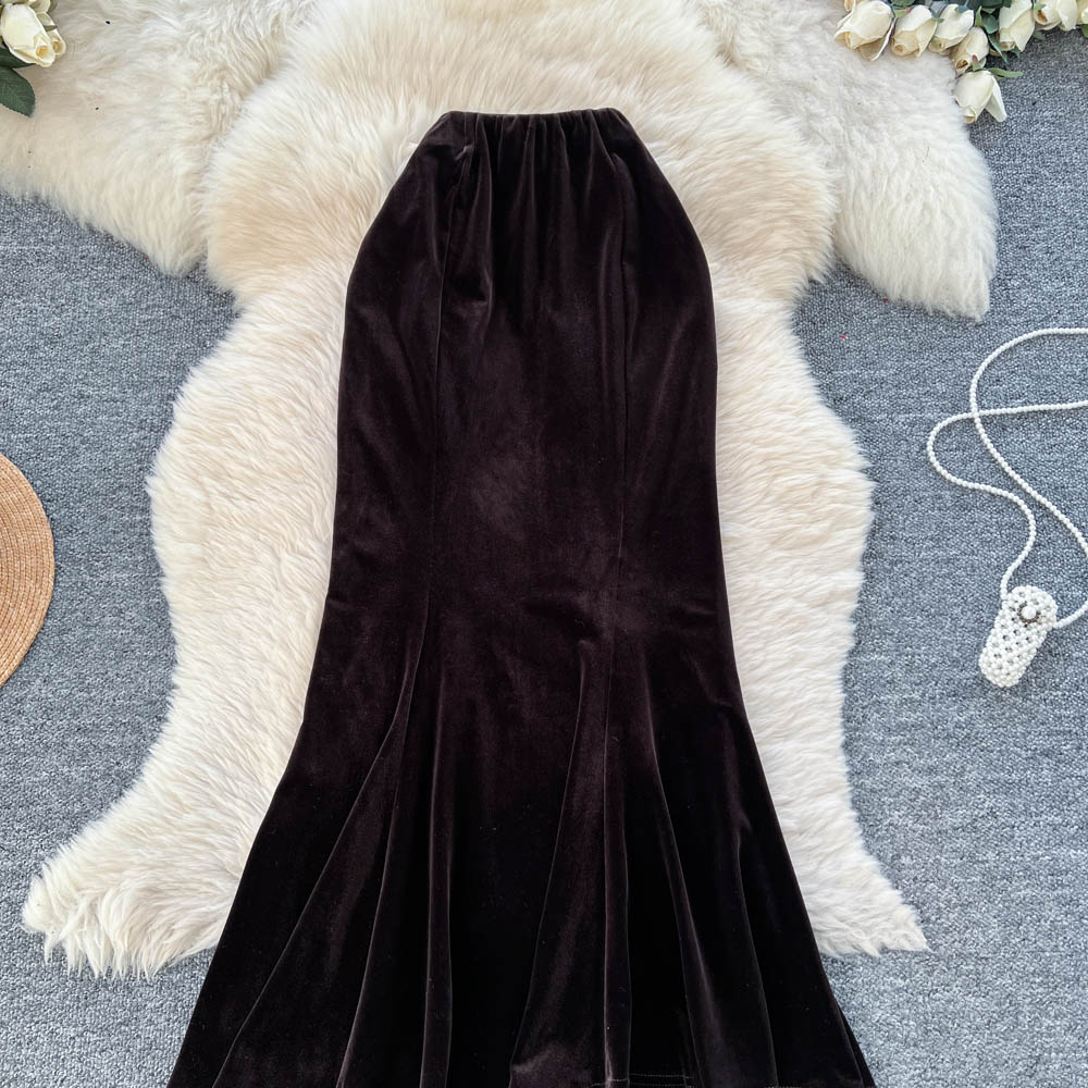 Mermaid autumn and winter skirt velvet long dress
