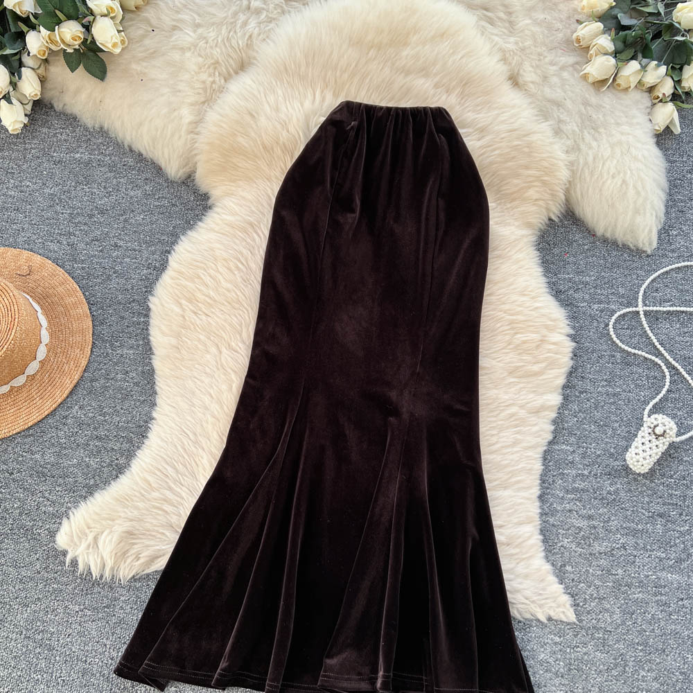 Mermaid autumn and winter skirt velvet long dress