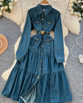 Elegant bandage metal niche pinched waist retro dress for women