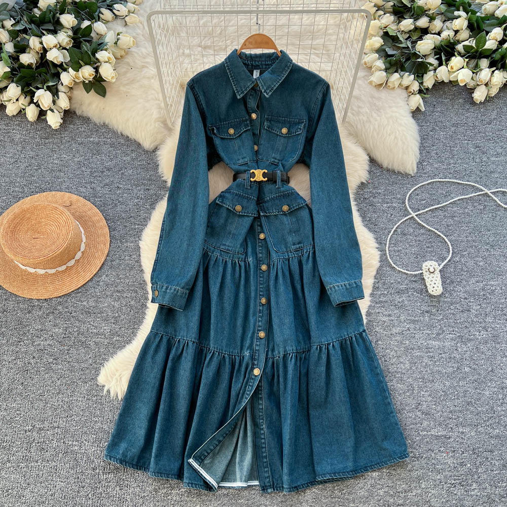 Elegant bandage metal niche pinched waist retro dress for women