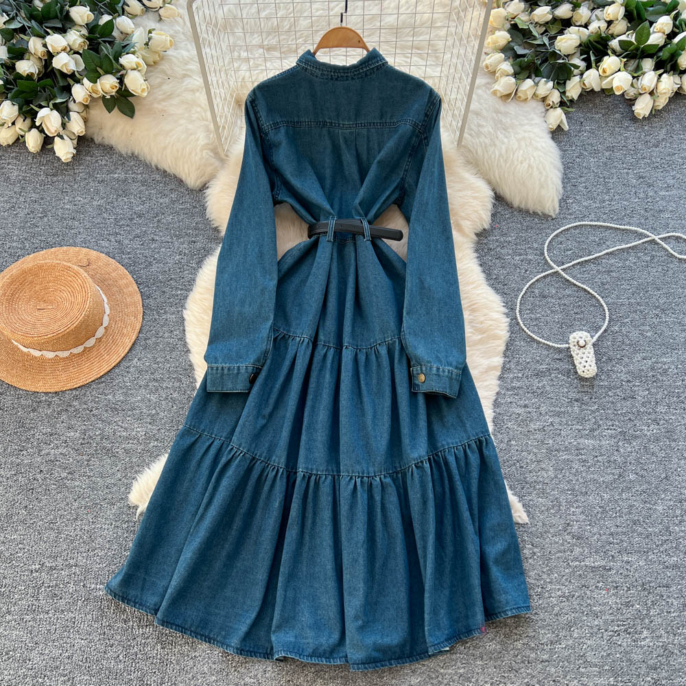 Elegant bandage metal niche pinched waist retro dress for women
