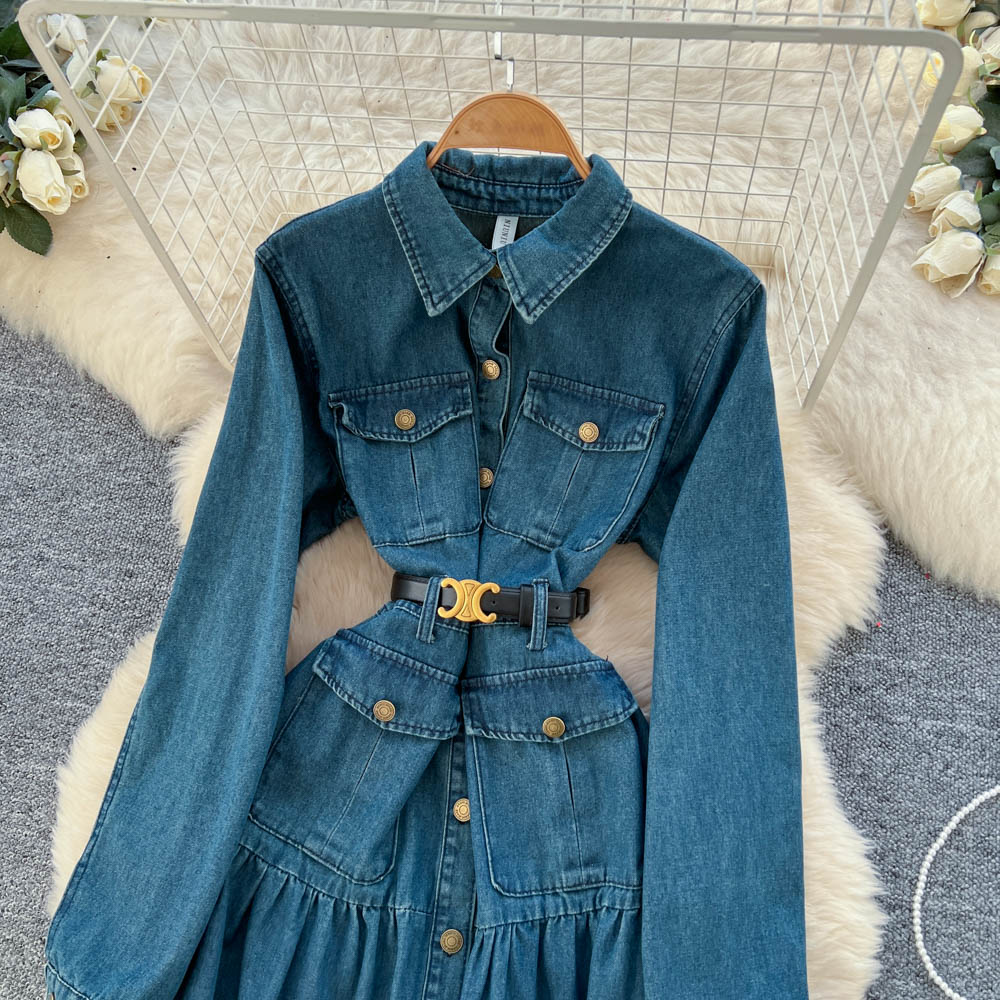 Elegant bandage metal niche pinched waist retro dress for women