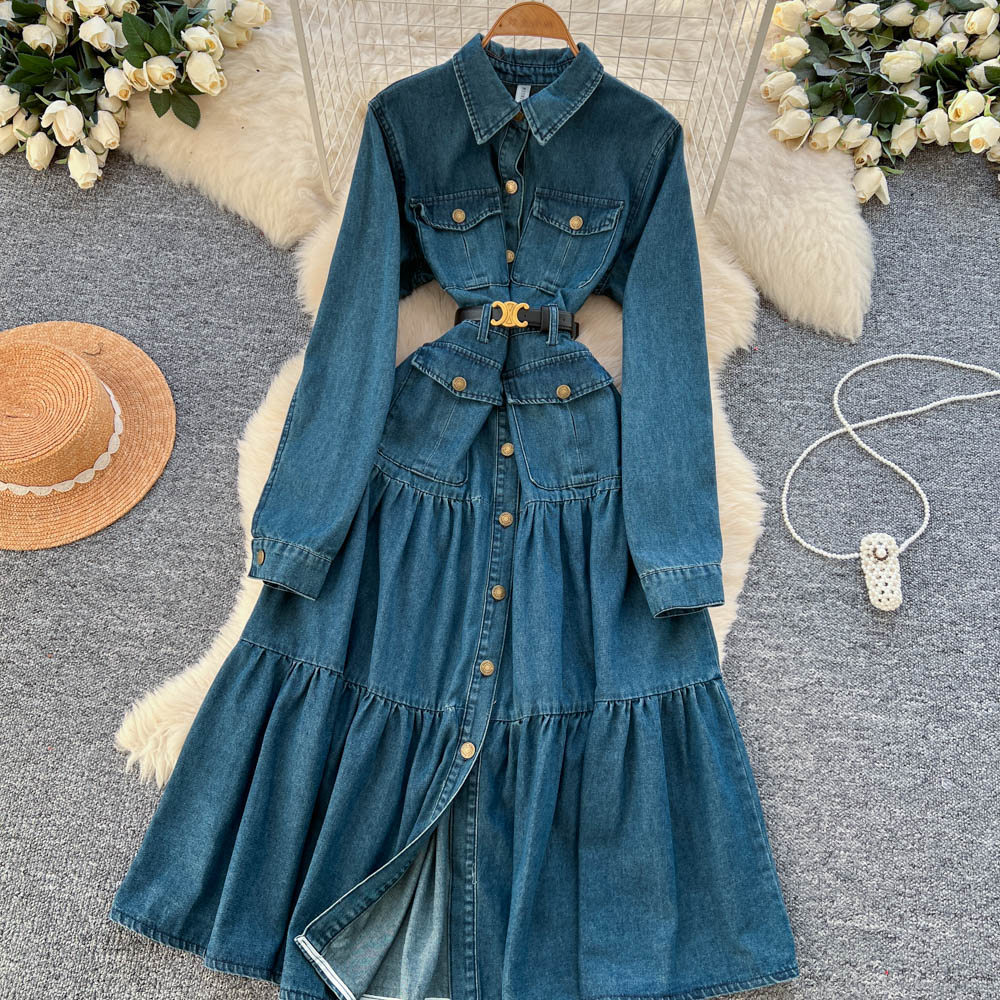 Elegant bandage metal niche pinched waist retro dress for women