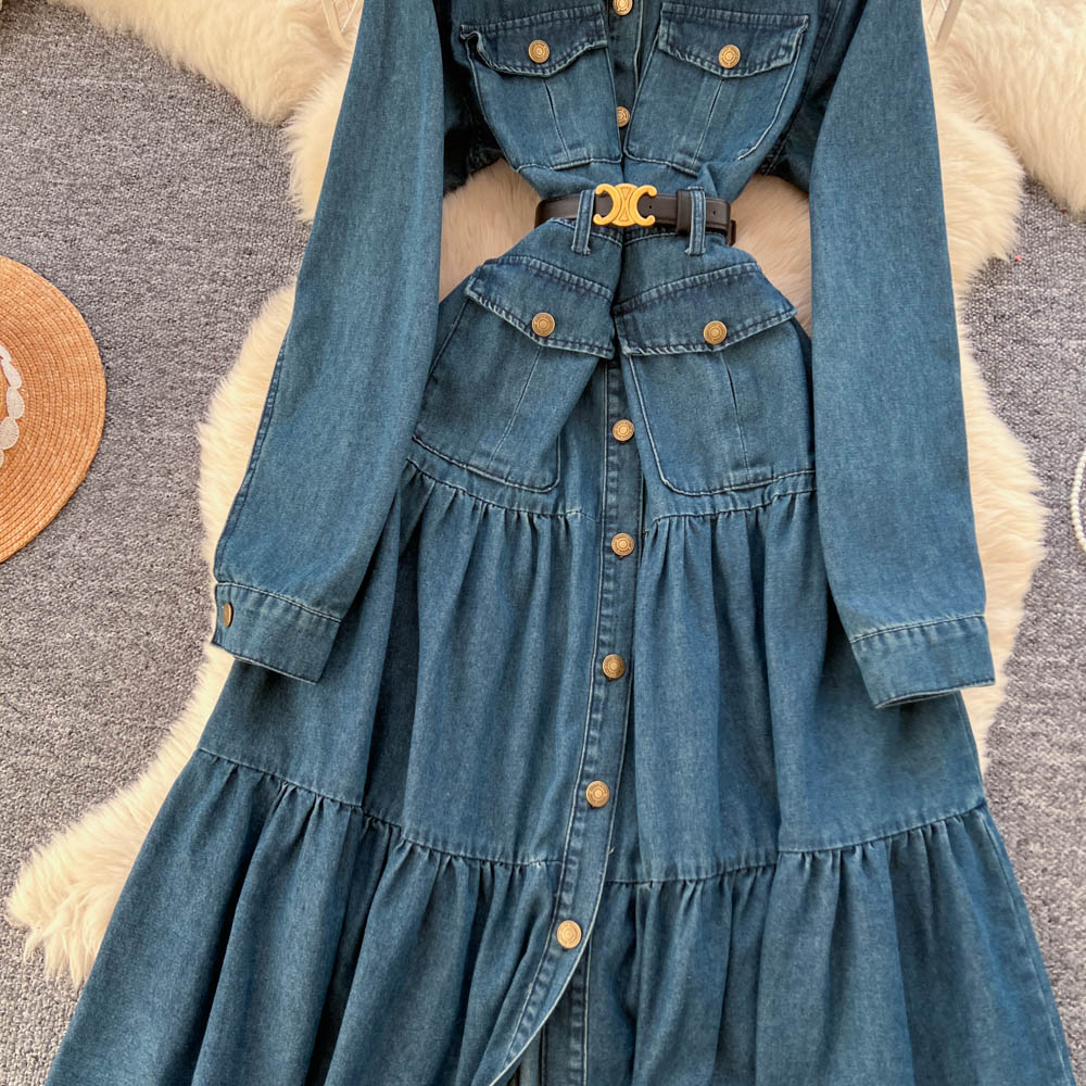 Elegant bandage metal niche pinched waist retro dress for women