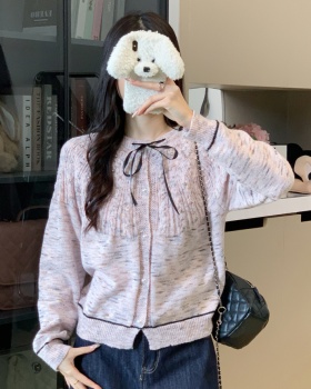 Pearl short knitted bow doll collar sweater for women