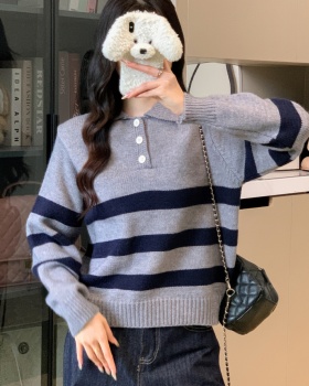 Fashion stripe sweater Western style thick tops for women