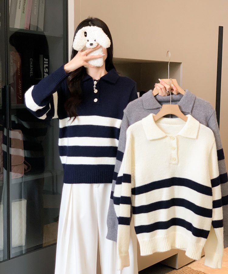 Fashion stripe sweater Western style thick tops for women