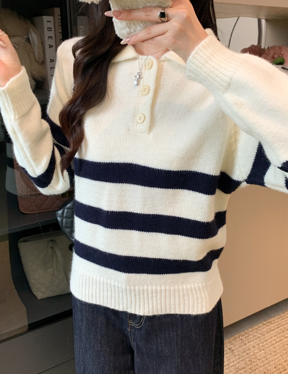 Fashion stripe sweater Western style thick tops for women