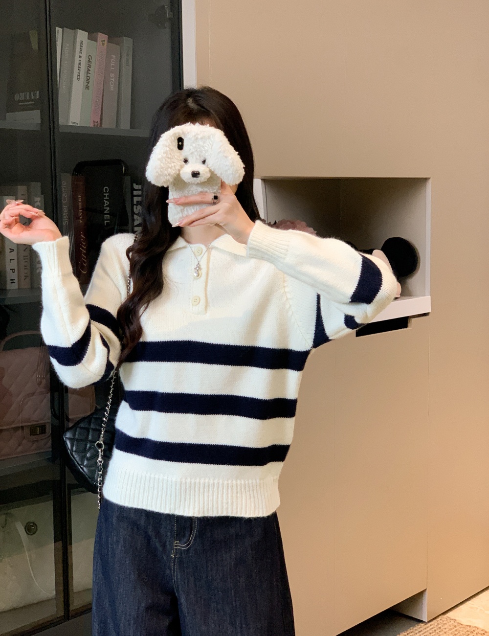 Fashion stripe sweater Western style thick tops for women