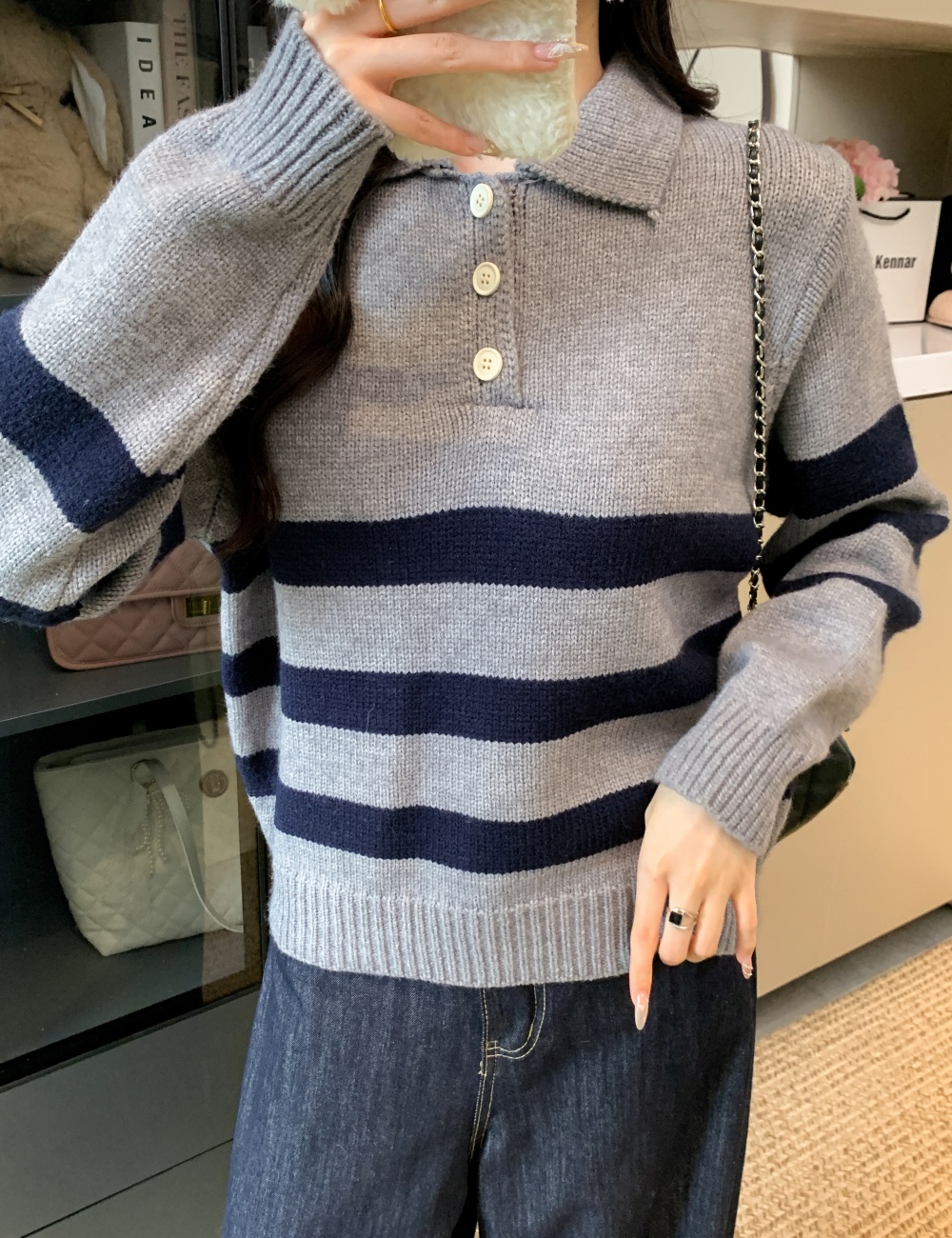 Fashion stripe sweater Western style thick tops for women