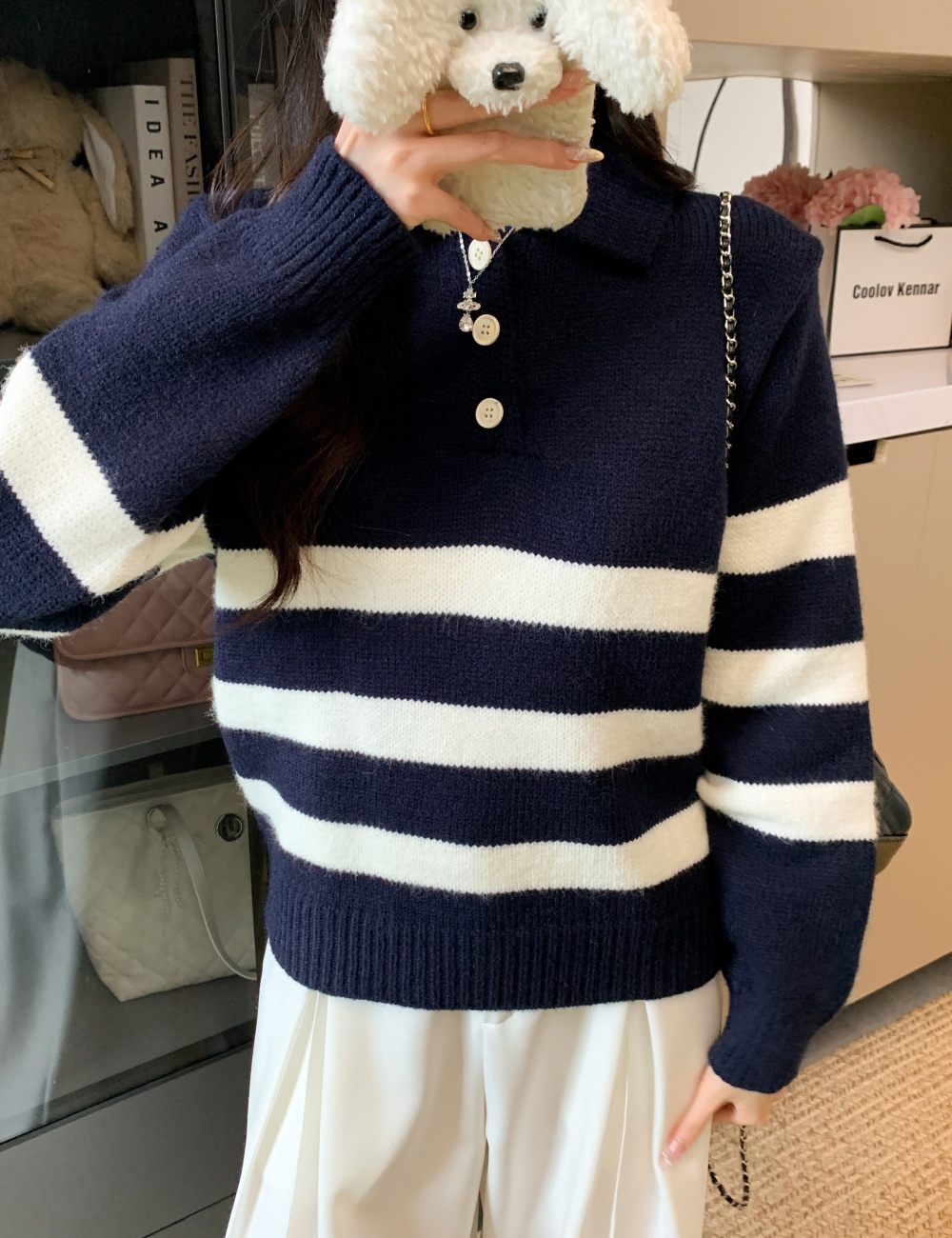 Fashion stripe sweater Western style thick tops for women